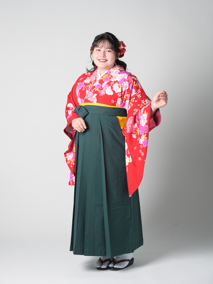袴レンタル｜卒業式｜プラスサイズ 17号～33号 着物のみ｜赤地 薫花の譜