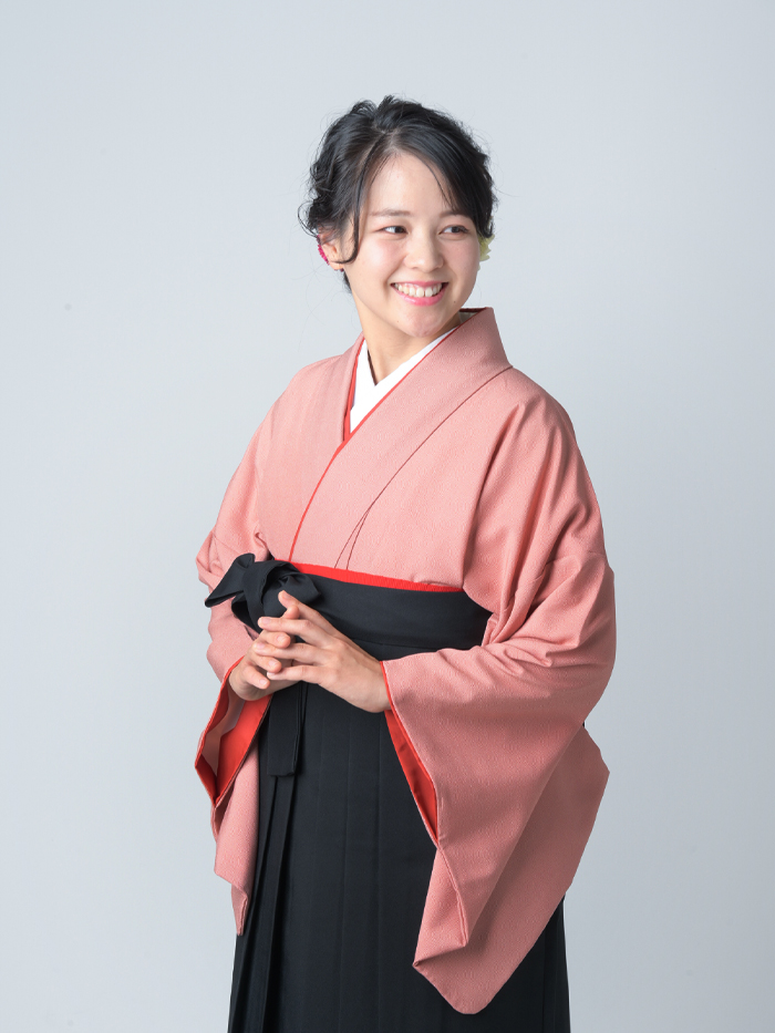袴レンタル｜卒業式｜先生・教員用ハカマ｜朱色 鮫小紋風＋黒無地袴