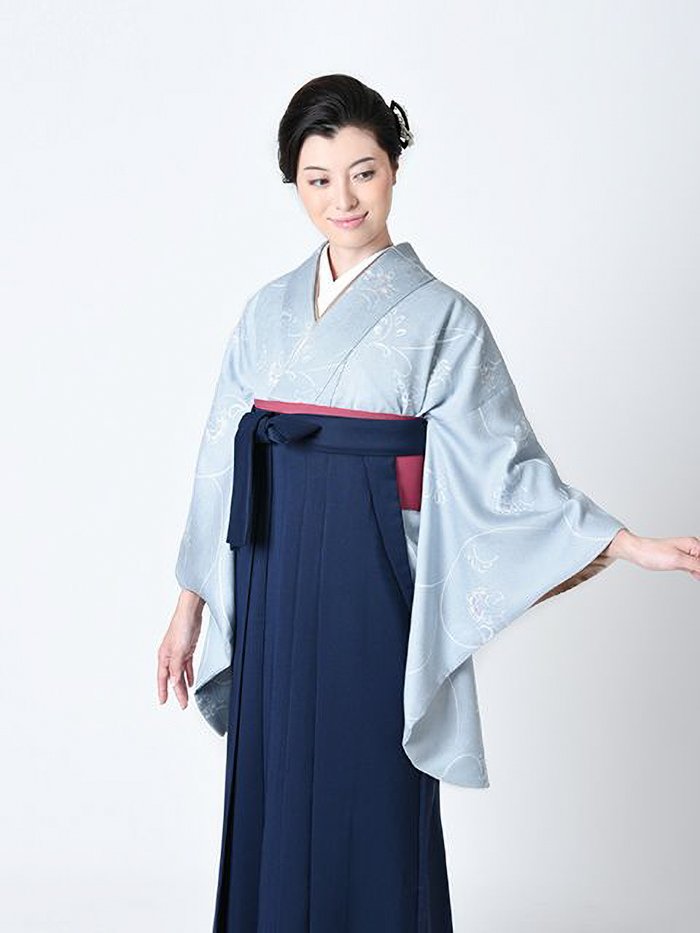 二尺袖 着物 袴 フルセット 百花斉放 水色 袴変更可能 卒業式