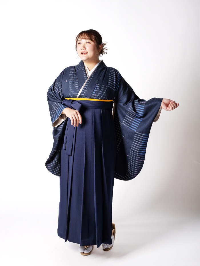 袴レンタル｜卒業式｜プラスサイズ 全国宅配｜紺 モダン市松＋紺無地袴