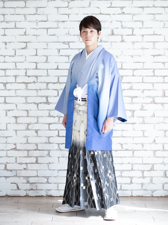 男女　袴セット 男性 メンズ 金刺繍紋入り 羽織袴セット 「黒・白 菱、金刺繍紋