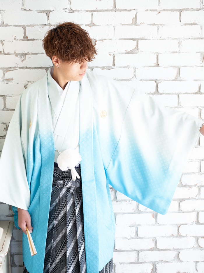 みずいろ♡羽織袴 成人式|二十歳の集い|紋付袴レンタル|全国宅配|七宝ラメ