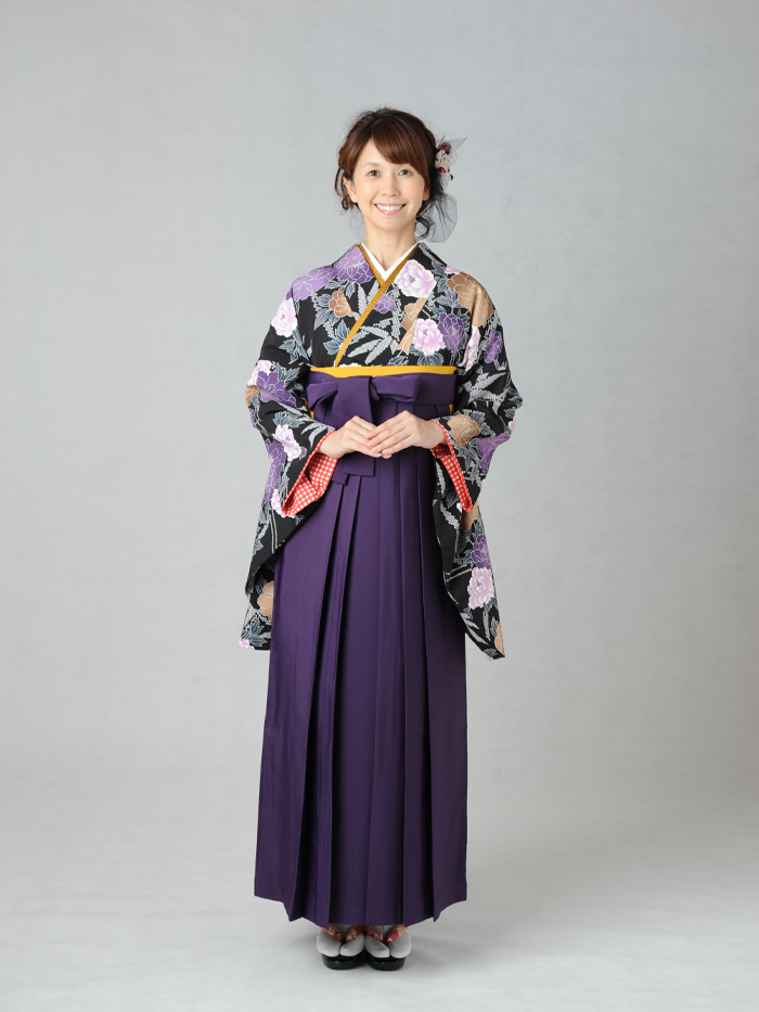 袴レンタル｜卒業式｜全国宅配｜石楠花に疋田笹＋紫無地袴