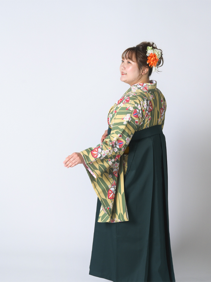 卒業袴♡ 袴レンタル｜卒業式｜プラスサイズ 17号～33号｜矢絣 葵に桜 鶸