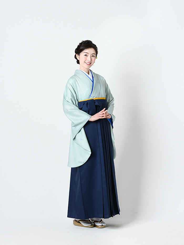 袴レンタル｜卒業式｜二尺袖 着物のみ｜十字絣に飛び ミントグリーン