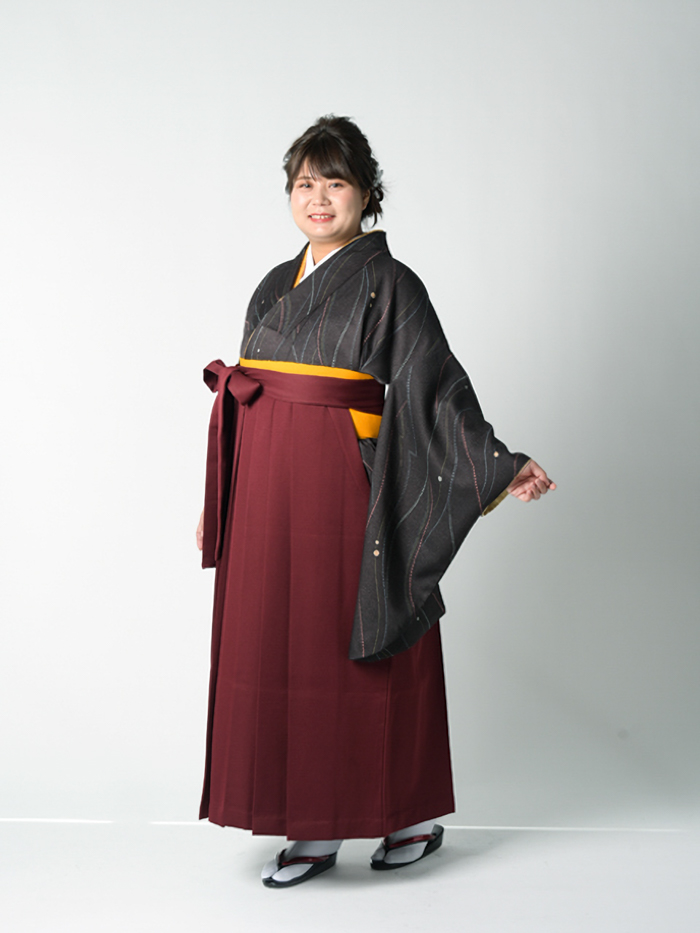 袴レンタル｜卒業式｜プラスサイズ 17号～33号 着物のみ｜焦げ茶地 
