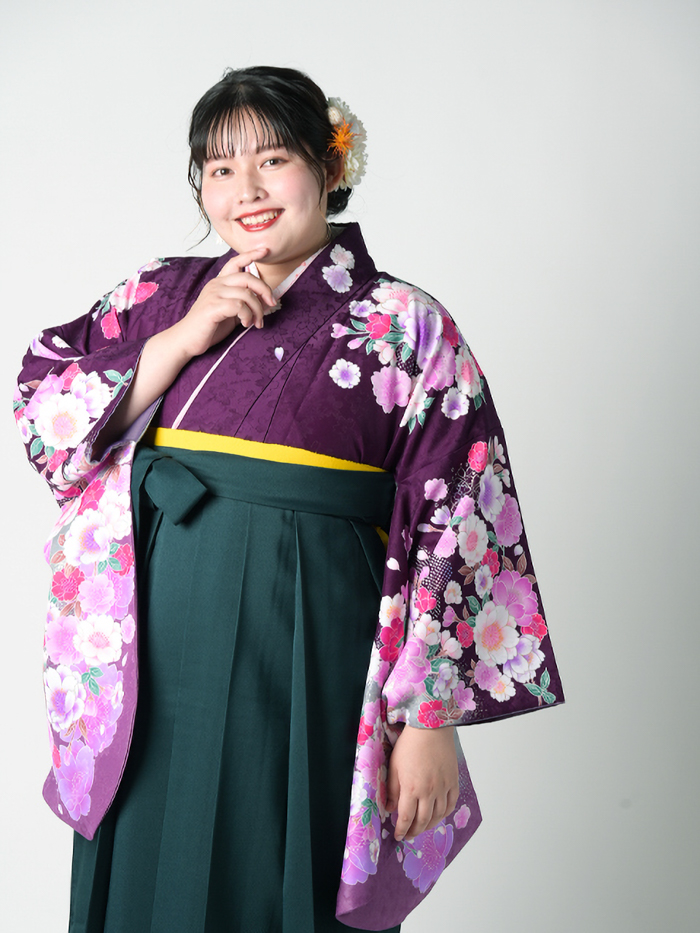 袴レンタル｜卒業式｜プラスサイズ 17号～33号 着物のみ｜紫地 浜茄子
