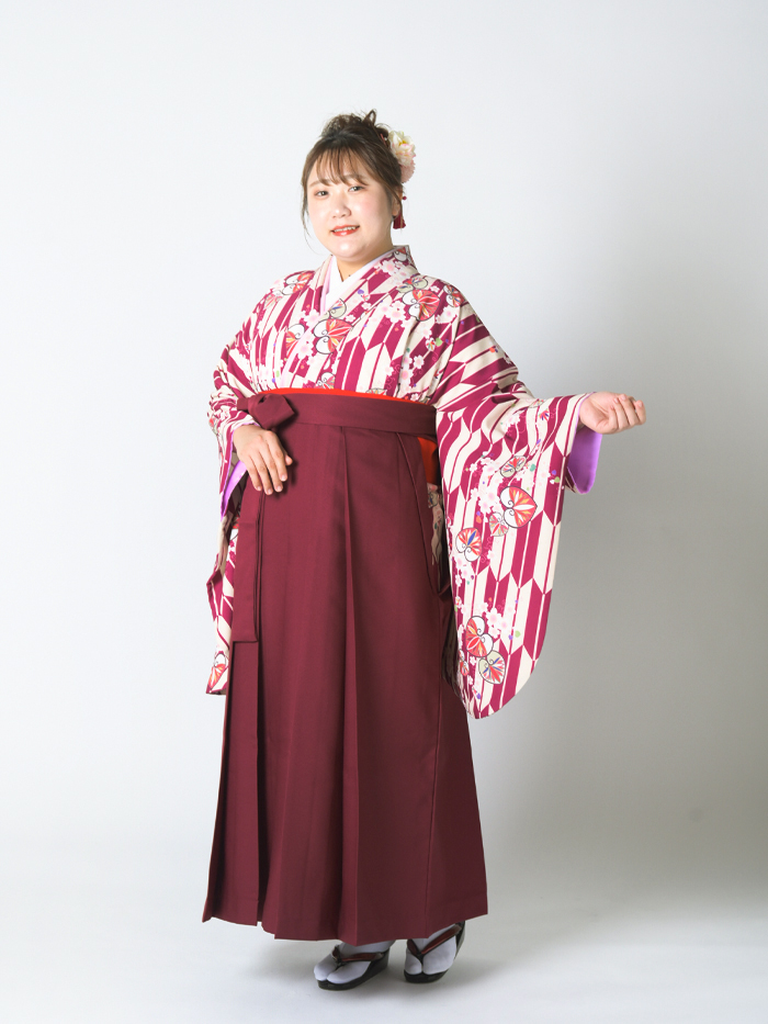 袴レンタル｜卒業式｜プラスサイズ 17号～33号 着物のみ｜矢絣 葵に桜