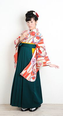 矢絣 花丸紋 橙　レンタル袴セット