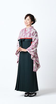 矢絣 流水に萩＋モスグリーン無地　レンタル袴