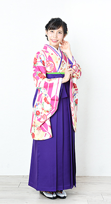 矢絣 花丸紋 ピンク＋明るい紫袴レンタル