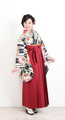 矢絣 花丸紋 黒＜オリジナル＞＋赤無地袴レンタル