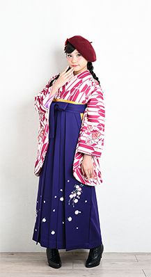 矢絣 葵に桜 エンジ＋紫しだれ桜袴レンタル