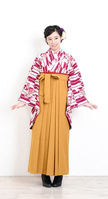 矢絣 葵に桜 エンジ＋カラシ無地袴レンタル