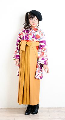 矢絣 花丸紋 紫＋カラシ変わりストライプ袴レンタル